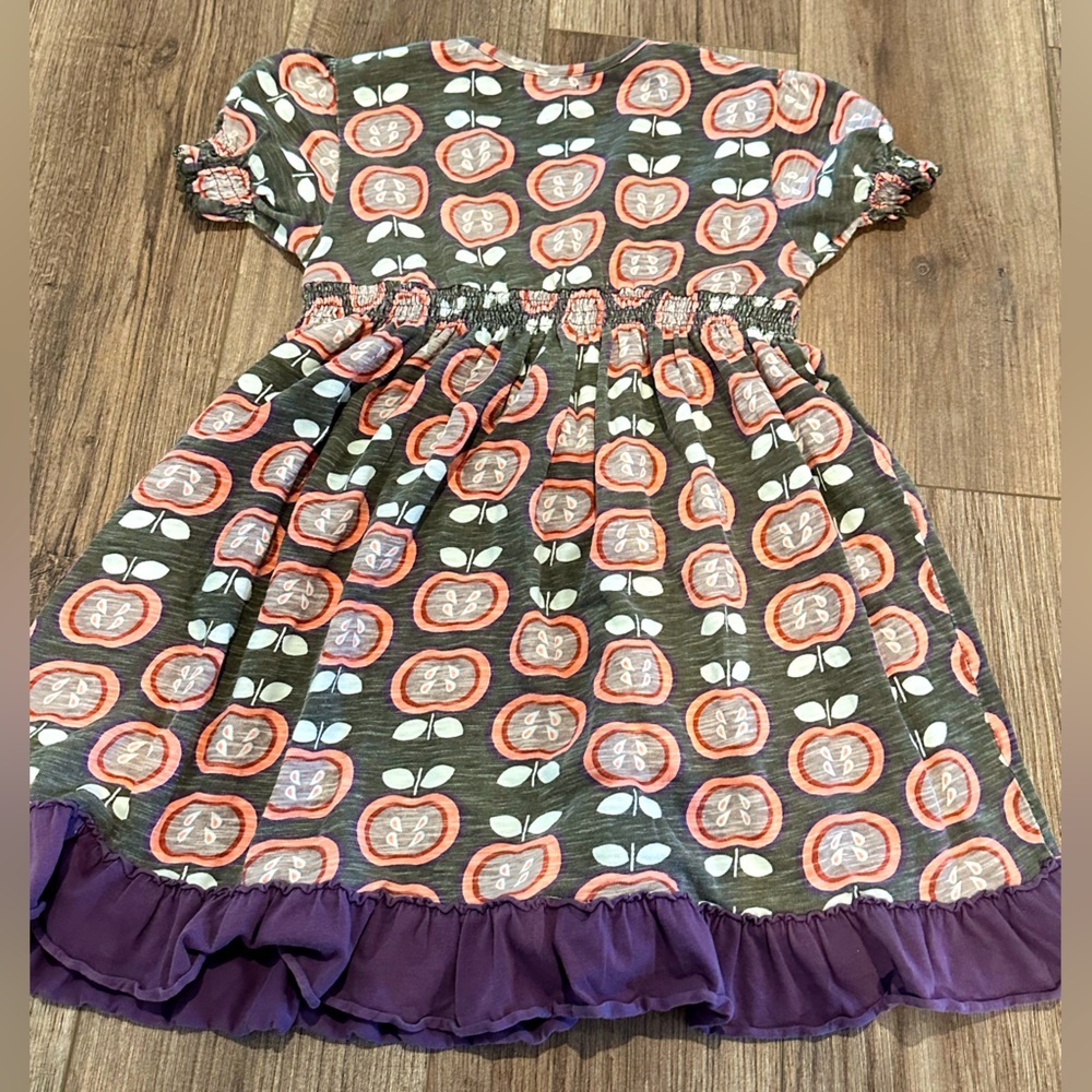 Matilda Jane Girls 10 Brown and Purple Apple Ruffle Hem Dress - Picture 5 of 5